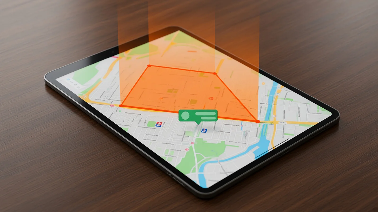 Cerca virtual configurada em mapa exibido em tablet