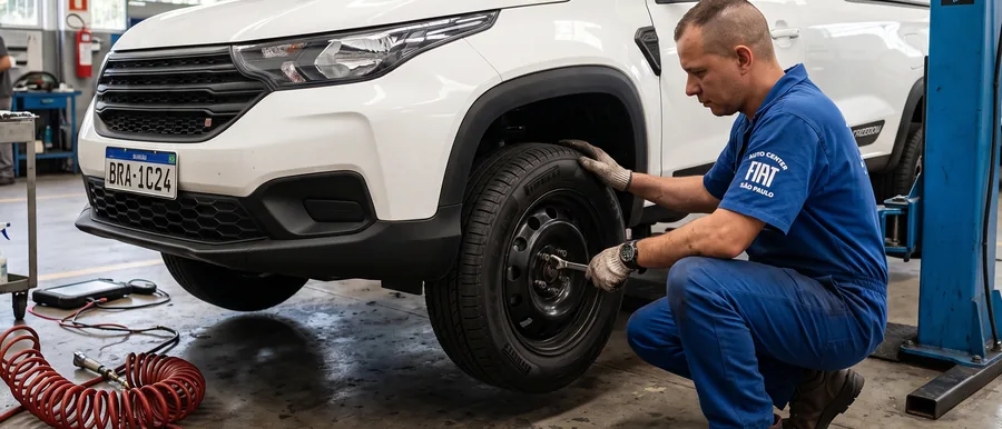 Mecânico realizando manutenção preventiva em veículo da frota