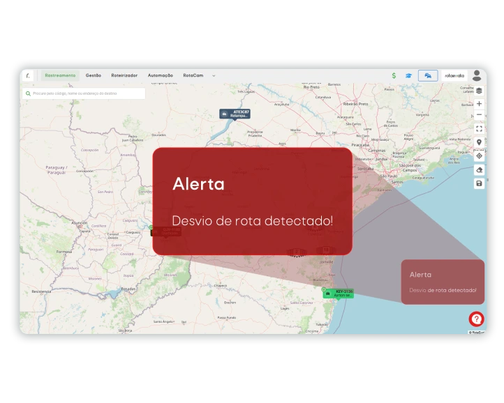 Alerta de desvio de rota detectado em tempo real no mapa