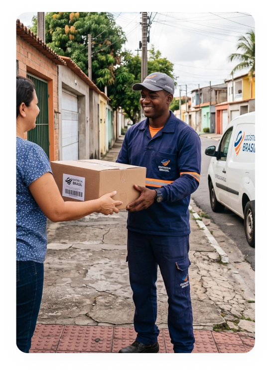 Entregador realizando uma entrega de encomenda para cliente